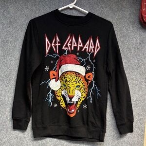 Def Leppard Santa snow lightning Leppard black Christmas sweat shirt S
